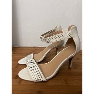 Lane Bryant White Laser Cut Ankle Strap Stiletto Heels 8W 8 Wide